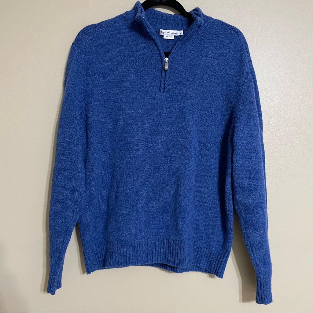 Enzo Mantovani 1/4 Zip 100% Wool Sweater Men's Large Blue